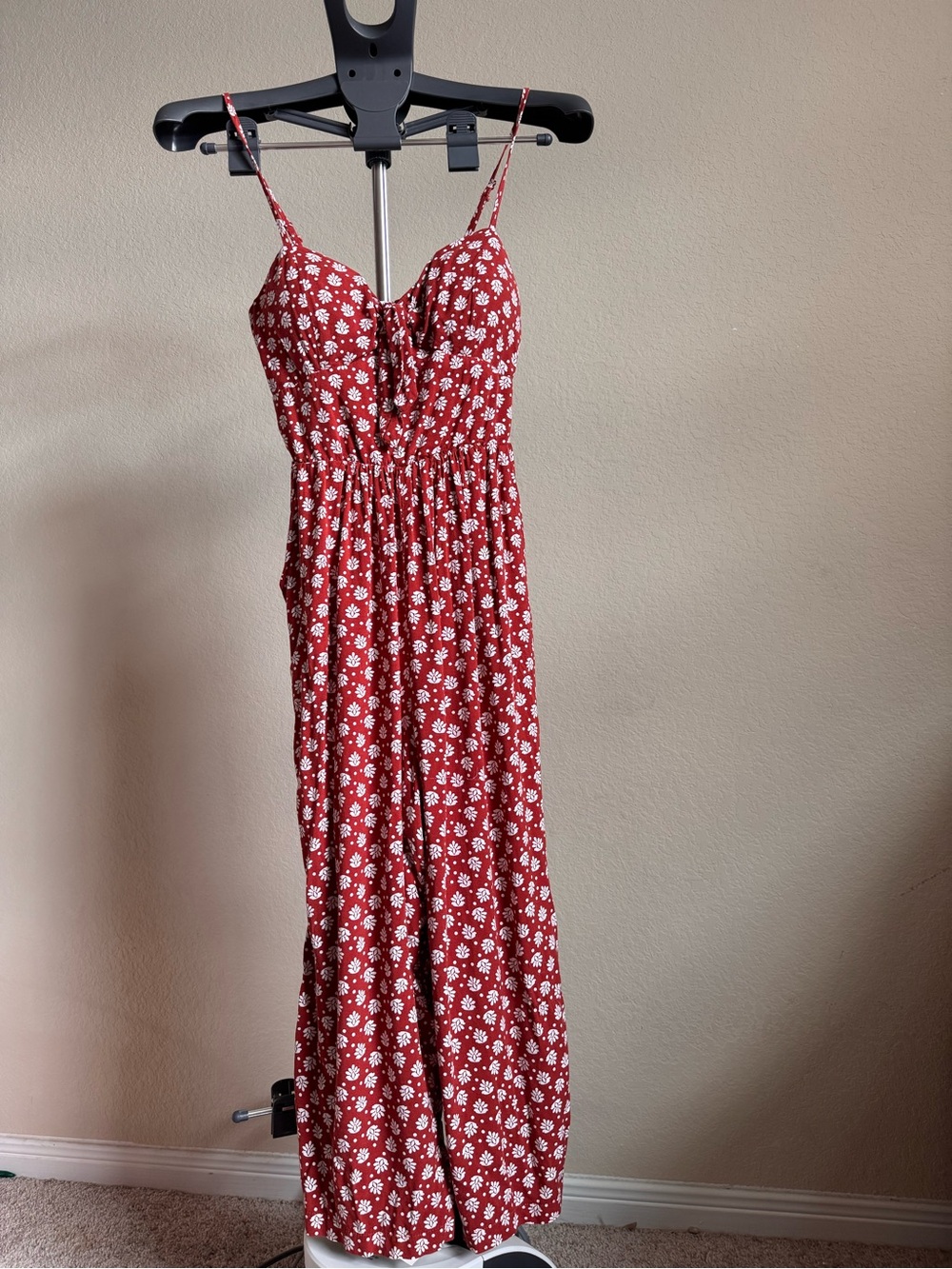 Rust Red Floral Romper with Spaghetti Straps